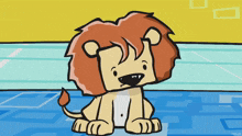 a cartoon of a lion sitting on a blue surface