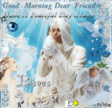 a picture of jesus with the words good morning dear friends