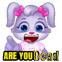 a cartoon bunny says " are you dead " while pointing her finger
