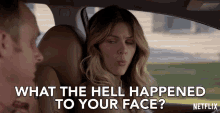 What The Hell Happened To Your Face Mallory Hanson GIF - What The Hell Happened To Your Face Mallory Hanson Brooklyn Decker GIFs