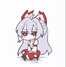 a drawing of a little girl with long white hair and red ears