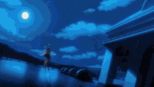 a woman in a bunny costume is dancing in front of a building at night