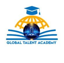 a logo for global talent academy with a microphone in the middle