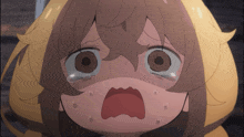 a close up of a cartoon character with tears coming out of her eyes