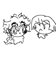 a black and white drawing of two people 's faces .