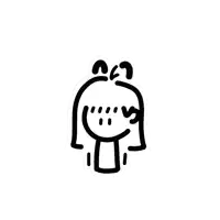 a black and white drawing of a girl with long hair and a heart shaped head