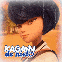 a picture of a girl with the name kagan de niel on it