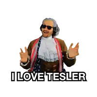 a man in a costume that says i love tesler on it