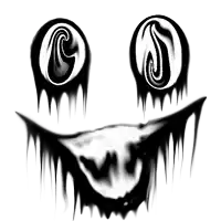 a black and white drawing of a smiley face with tears coming out of it 's eyes