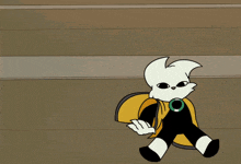 a cartoon of a boy and a cat laying on the ground
