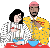 Couple Eats Noodles Together Sticker - Milo And Dax Eat Hungry Stickers