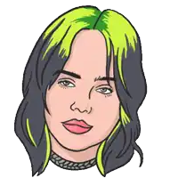 a cartoon drawing of billie eilish 's face with green hair