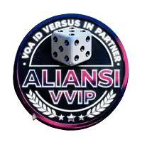 a logo for aliansi vvip shows a dice in the center