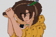 a drawing of a person with glasses and a spongebob hoodie