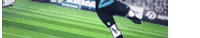 a soccer player is kicking a ball on a soccer field .