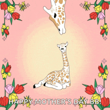 a happy mother 's day greeting card with a giraffe and her baby