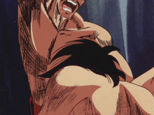 a drawing of a shirtless man with his mouth open