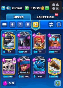 a screenshot of a clash royale game showing the decks and collection