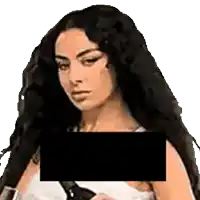 a pixelated image of a woman 's face with a black square covering it