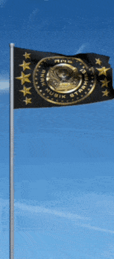 a black flag with gold stars and the word musik