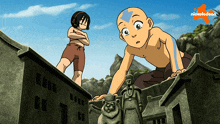 a nickelodeon cartoon shows a boy and a girl playing with a statue