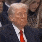 donald trump is wearing a suit and tie while sitting in a crowd of people .