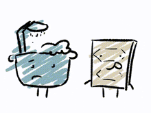 a drawing of a bathtub with a sad face