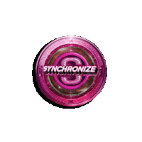 a pink circle with the words synchronize on it
