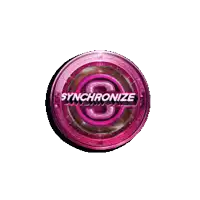 a pink circle with the words synchronize on it