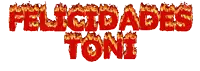 the word felicidades is written in red with flames coming out of it