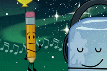 a cartoon drawing of a pencil and a toaster