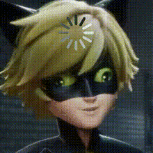 a close up of a cartoon character 's face with a loading screen on his head .