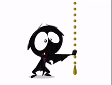 a cartoon cat is standing next to a string with a drop of liquid coming out of it
