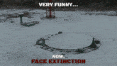 a very funny now face extinction poster with a rocket