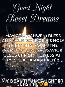 a good night sweet dreams message with a candle