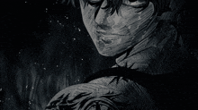 a black and white drawing of a man with a tattoo