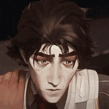 a close up of a cartoon character 's face with a sad look on his face .