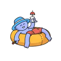 a cartoon drawing of a man laying on a float holding a drink