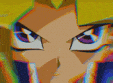 a close up of a cartoon character 's eyes with a yellow background