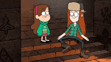 a cartoon of mabel and wendy from gravity falls standing next to each other