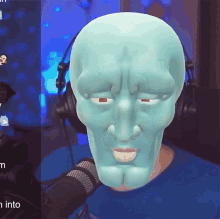 squidward from spongebob is wearing headphones and a blue shirt
