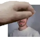 a hand is covering a man 's face in a pixel art image .
