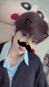 a young man with a fake mustache and cat ears