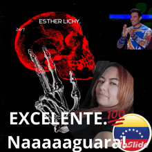 a poster with a skull and a woman with the words excelente 100