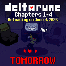 a pixel art advertisement for deltarunc chapters 1-4