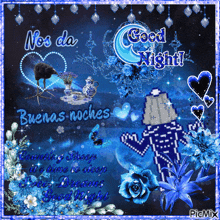 a greeting card that says good night in blue