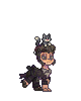 a pixel art of a monkey with a cat on his head .