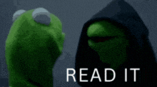 kermit the frog is wearing a black hood and the words read it are on the bottom