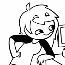 a black and white drawing of a girl with a big smile