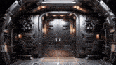 a futuristic room with a door that says n on it